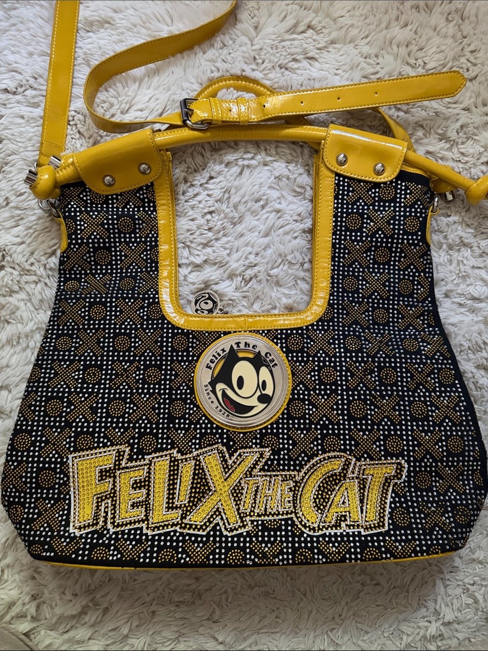FELIX THE CAT Yellow Bedazzled Shoulder/ crossbody bag